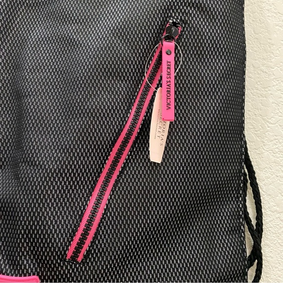 VSX VICTORIA’s SECRET Sport Black/Pink Mesh Drawstring Gym Bag Backpack NWT - Picture 5 of 10